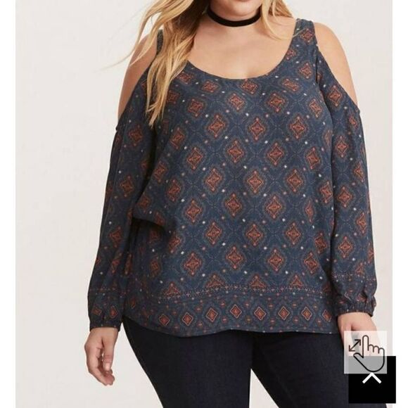 Torrid Geometric Cold Shoulder Blouse - Picture 1 of 7